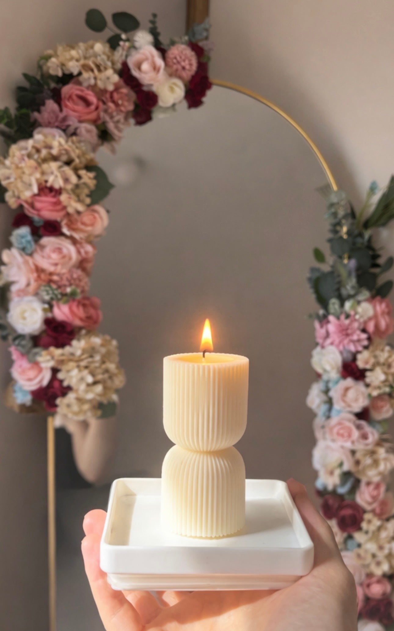 10cm Ribbed Waisted Pillar Candle