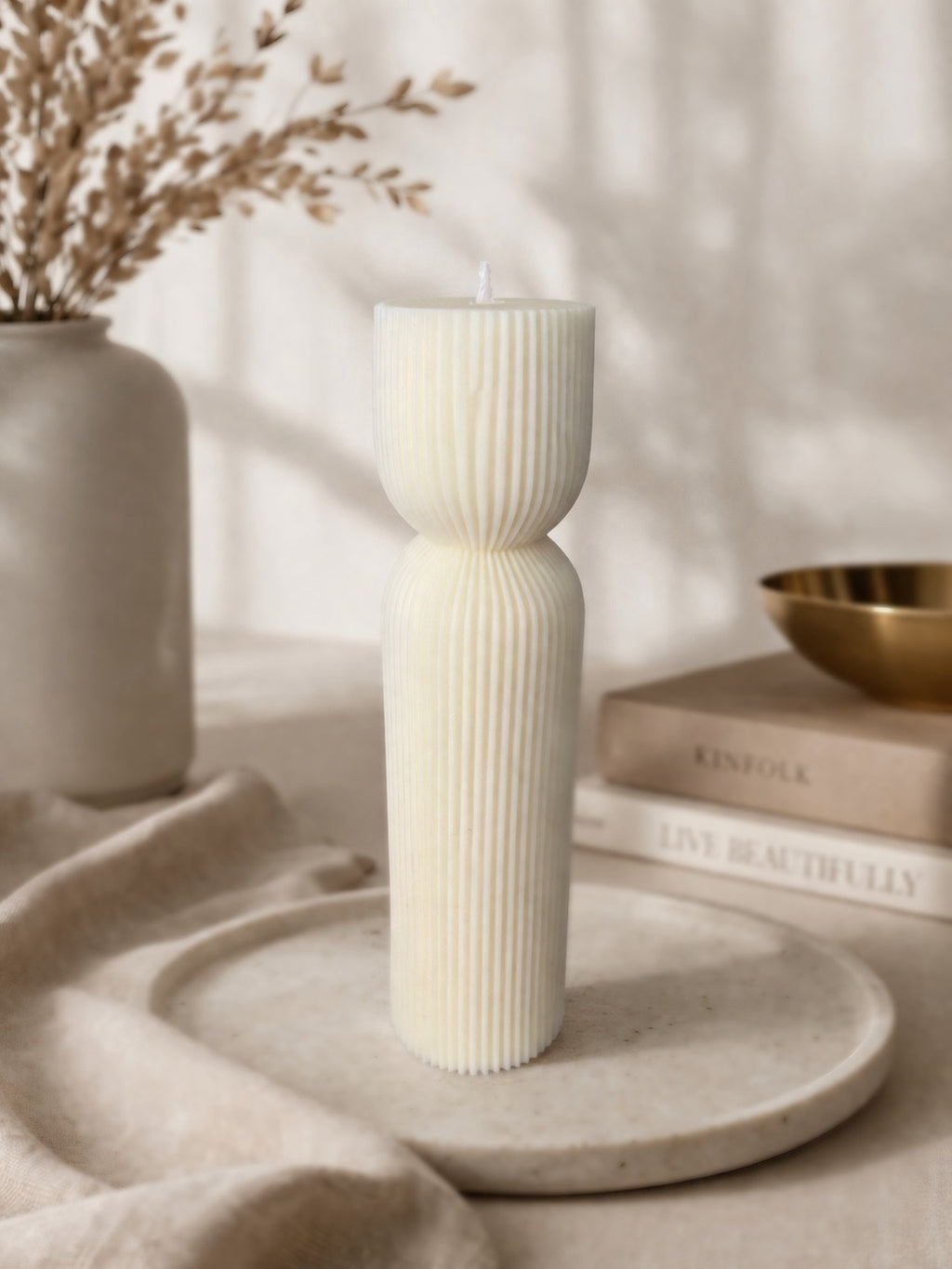 18.5cm Ribbed Waisted Pillar Candle