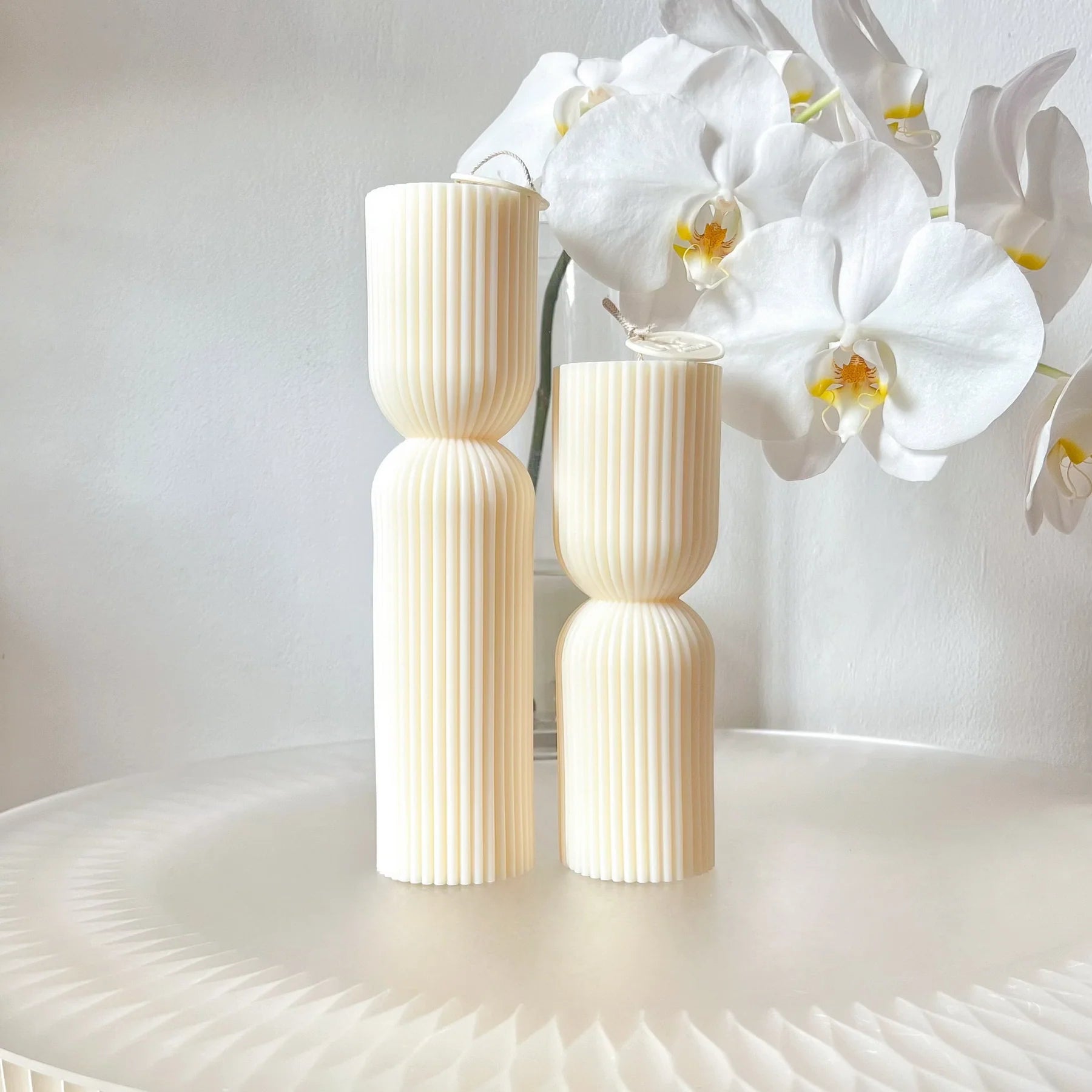 10cm Ribbed Waisted Pillar Candle